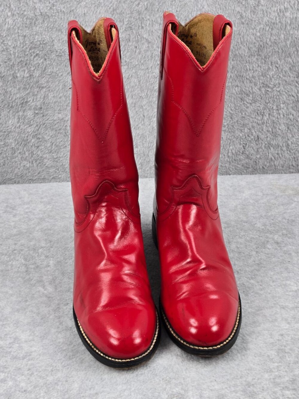 Tony Lama Red Boots Womens 7.5 B Ropers Leather Western Rodeo Cowboy Cowgirl - Picture 2 of 16
